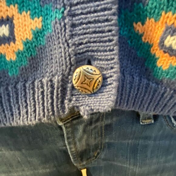 Vintage Nuovo Southwestern Knit 3 Button Cardigan Sweater Womens Medium Blue Pin - Picture 4 of 10